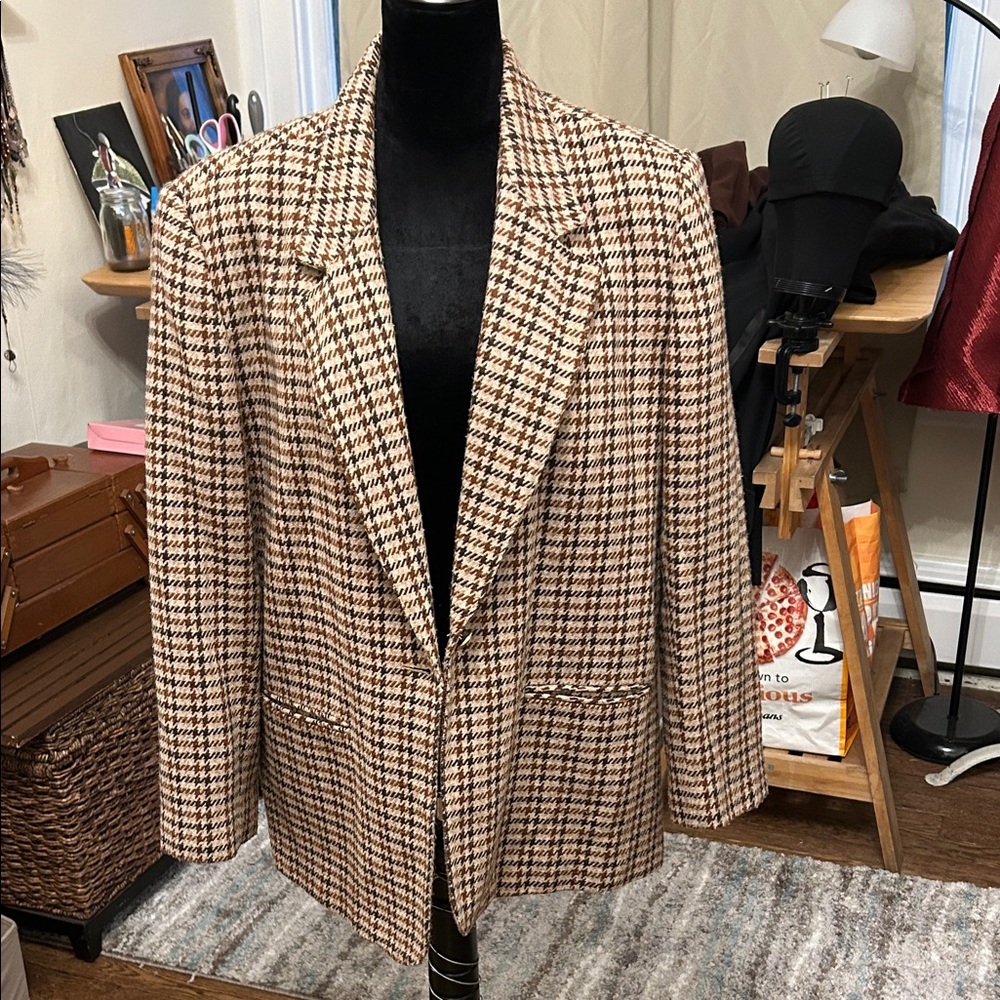 Houndstooth Blazer - Brown & Tan